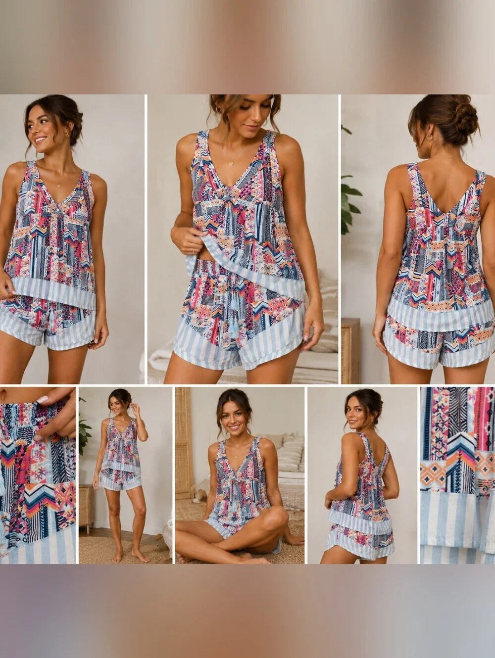 Vera Bradley Geometric Print Lounge Set Tank & Shorts Rayon Size M